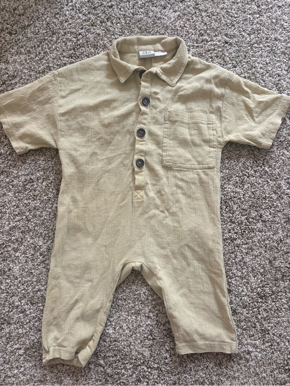 Zara Kids Cream Short-Sleeve One-Piece Romper
